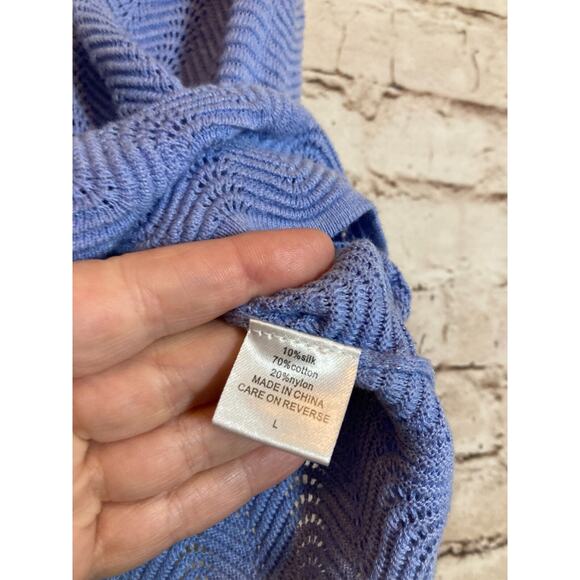 Burgess Top Women Large Silk Blend Baby Blue Open Knit Beachy Coquette Soft Girl - Picture 10 of 11